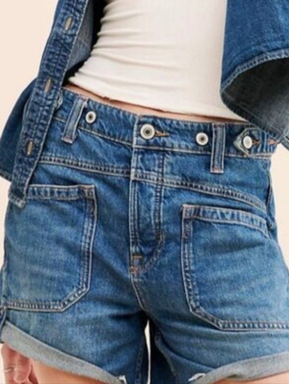 We The Free Rolled Hem Dark Blue Denim Shorts